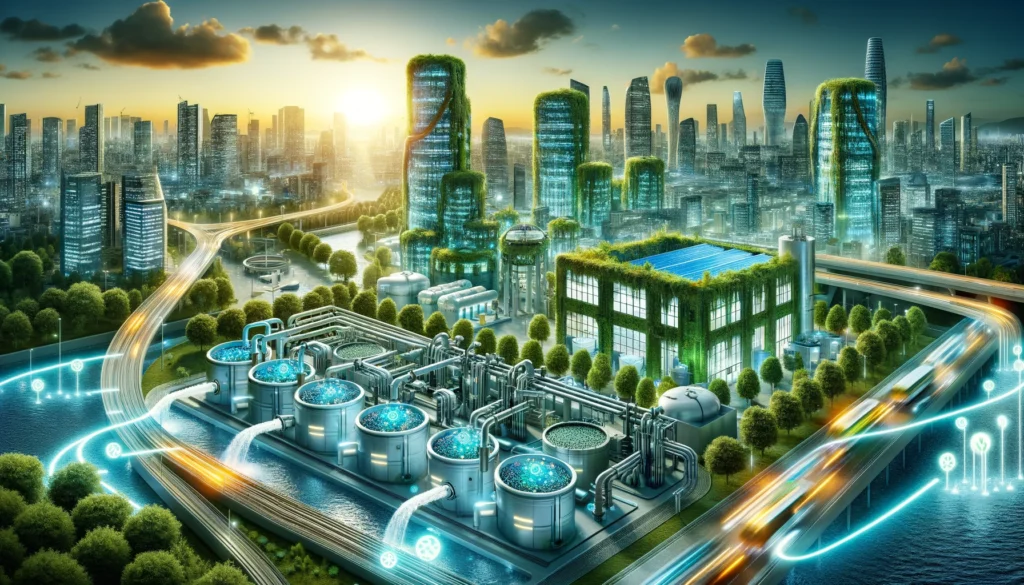 A visionary image of a future city powered by microbial fuel cells (MFCs)