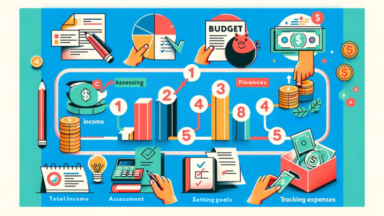 A step-by-step illustration showing the process of creating a budget.